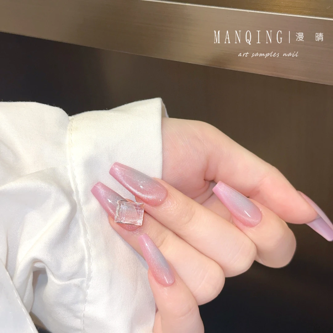 【椿带彩26】纯手工穿戴甲俏皮风格夏日款椿色彩虹猫眼渐变色百搭