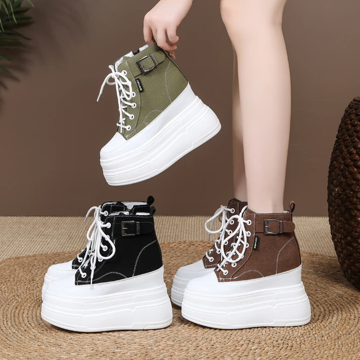【跟高10、12厘米】厚底内增高小白鞋2024秋冬新款小个子高帮鞋女鞋