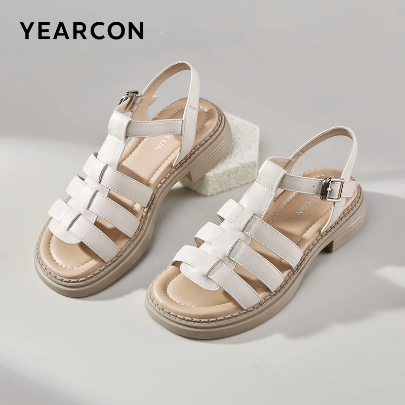 意尔康新款时尚休闲凉鞋女款舒适百搭清凉夏季女士纯色罗马鞋牛皮