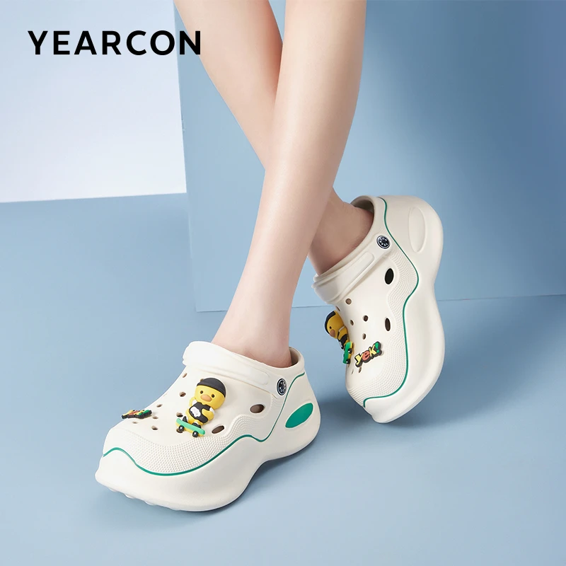 意尔康2024春夏网红新款休闲舒适透气防滑高跟女鞋时尚洞洞女凉拖