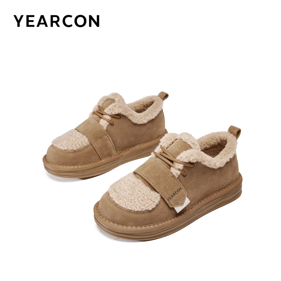 意尔康女鞋冬季新款时尚休闲百搭牛皮加绒厚底美拉德毛毛鞋雪地靴