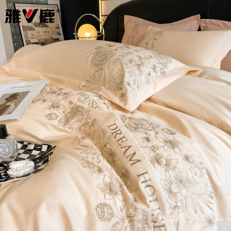 轻奢高端刺绣全棉纯棉四件套磨毛加厚保暖被套床单高级感床上用品