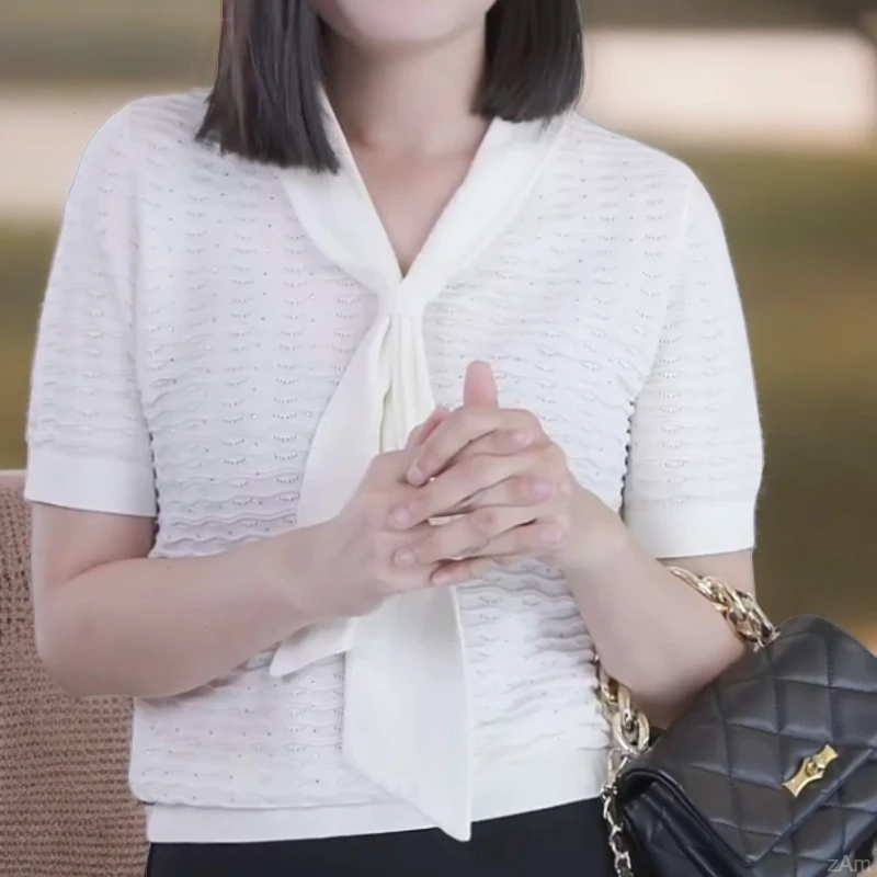 【100%莱赛尔天丝】休闲针织白色百搭上衣气质时尚夏女士修身纯色