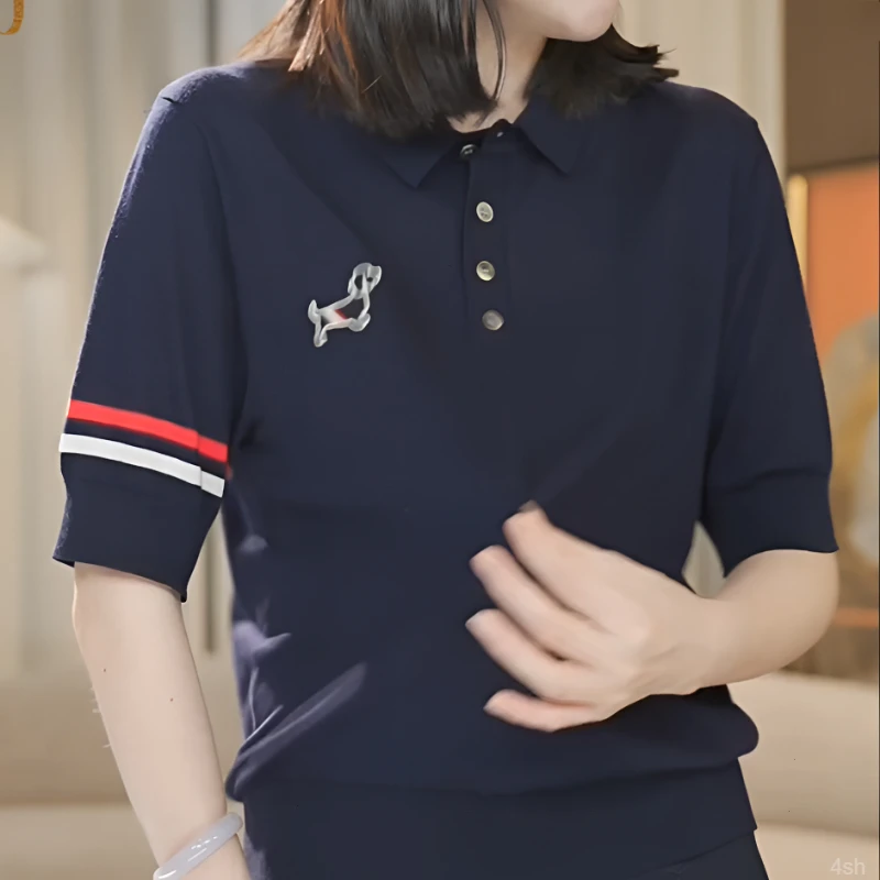 【100%莱赛尔天丝】小狗绣花针织短袖女夏季新款修身上衣小花线衫