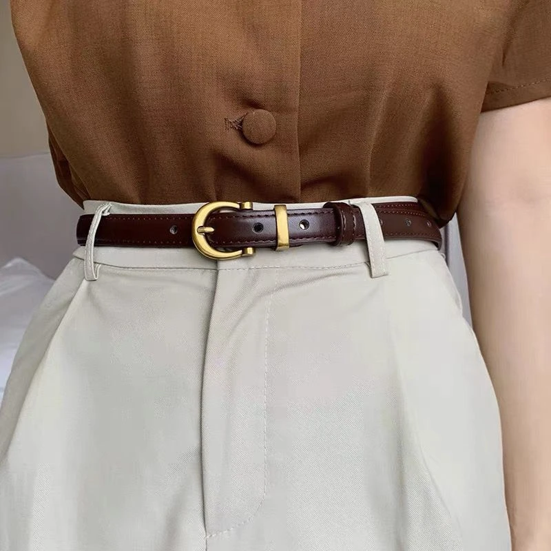 皮带女韩国新款时尚复古简约小金扣黑色牛仔裤百搭腰带创意潮流