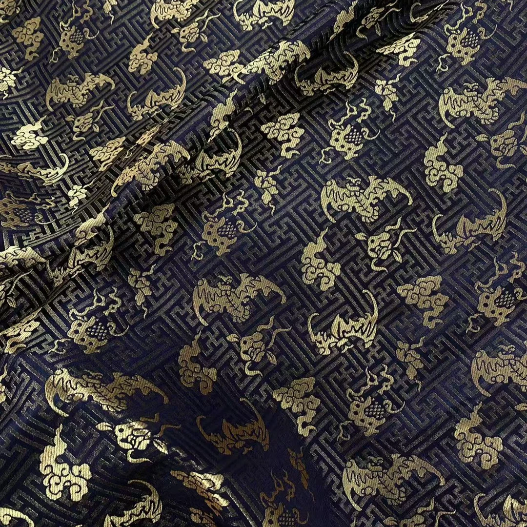 四川工美非遗蜀锦 国风新中式黑地福寿万代面料布料·蜀锦