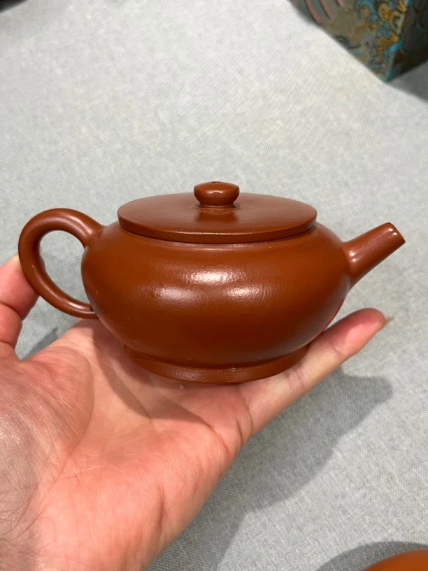 宜兴紫砂大红袍半手精工平盖壶