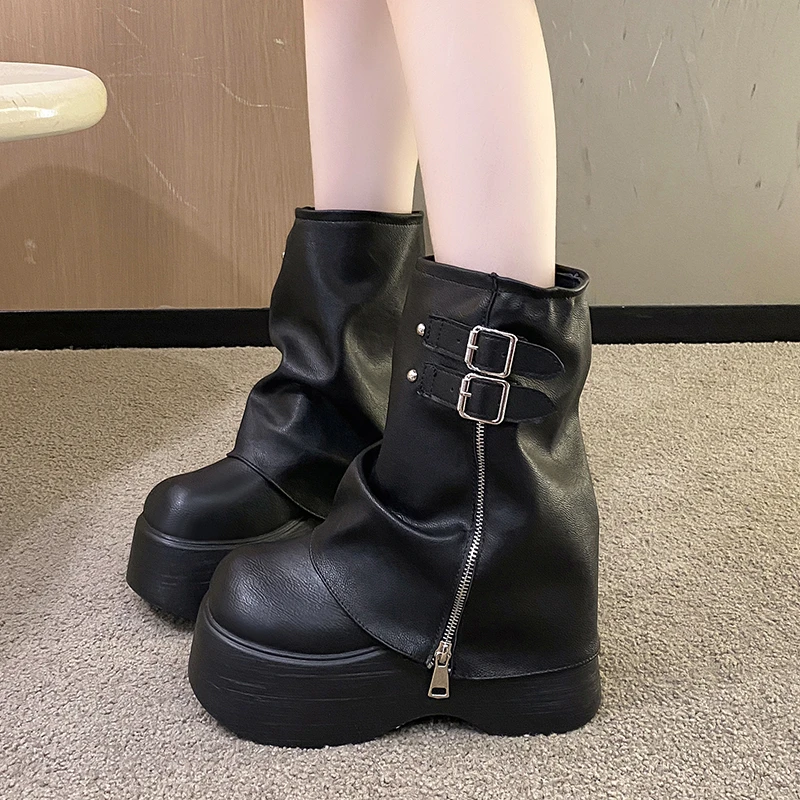 黑色马丁靴女英伦风小个子厚底中筒靴子2025新款秋冬百搭短靴爆款