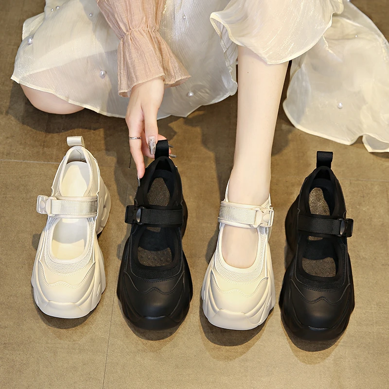厚底浅口玛丽珍老爹鞋女2025春季新款小个子增高书包扣休闲松糕鞋