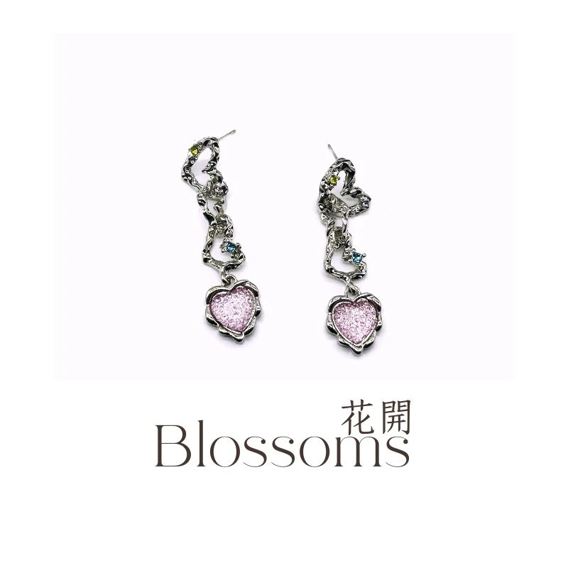 合金耳饰 【花開】多巴胺粉色少女爱心耳环显脸小气质独特 甜美可爱