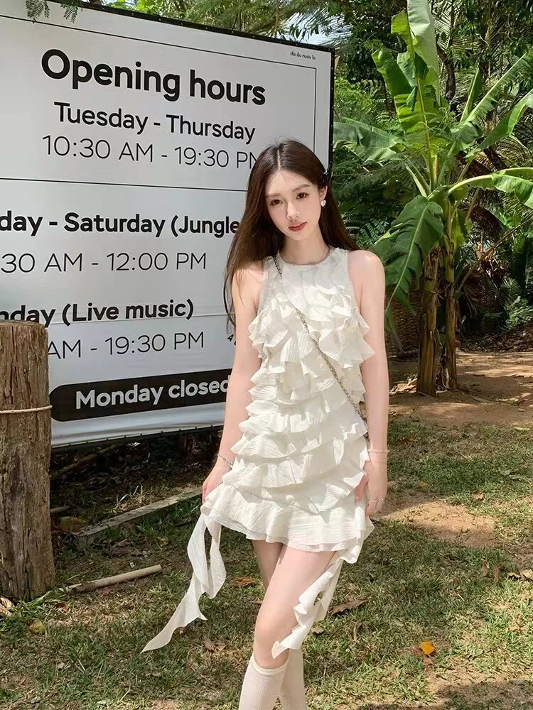 【娜拉千金】重工白色连衣裙女夏法式吊带裙气质背心裙子显瘦时尚