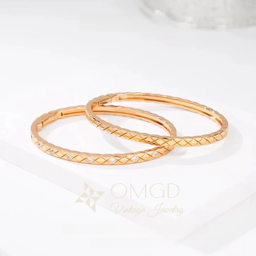 OMGD 铜合金合成锆石手镯 【K8214】经典百搭窄菱格手镯-GS