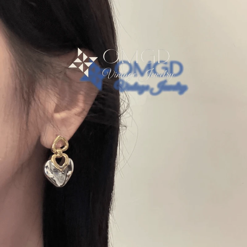 OMGD 铜合金耳饰 【K6117】撞色桃心耳钉