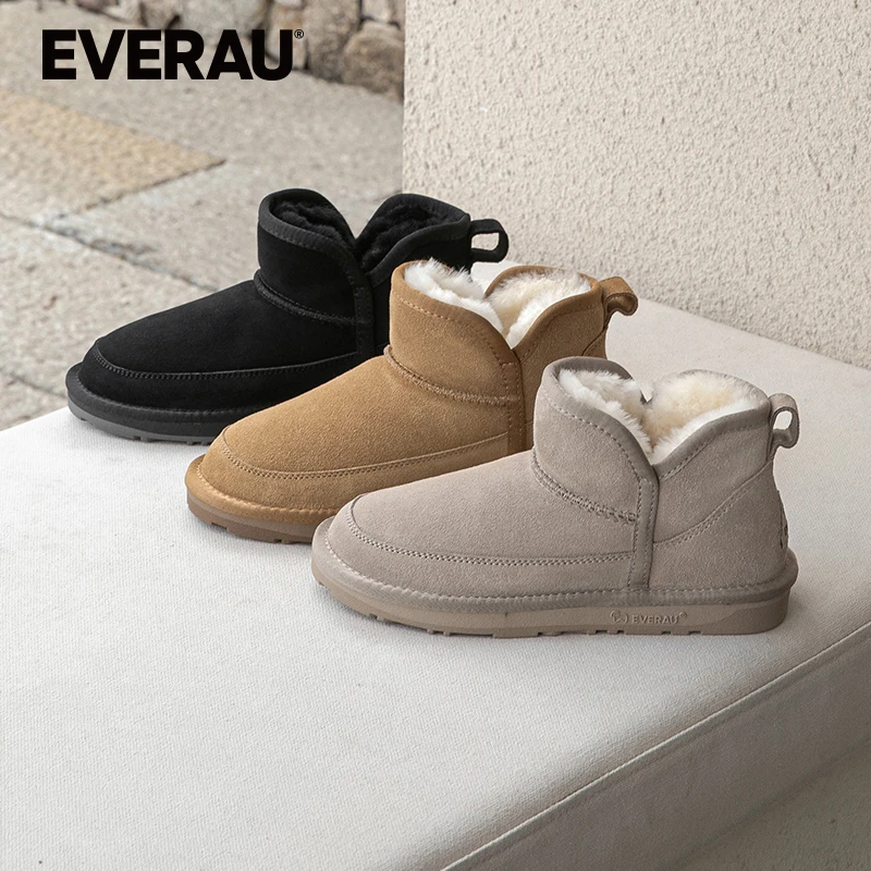 EVERAU冬季雪地靴女短筒皮毛一体保暖加绒休闲时尚百搭女靴EA3171