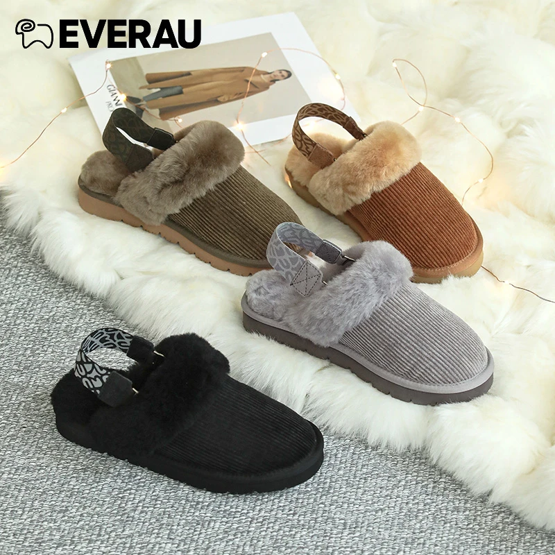 EVERAU秋冬款居家女鞋翻毛拖鞋包脚保暖轻便鞋底防滑EA2018