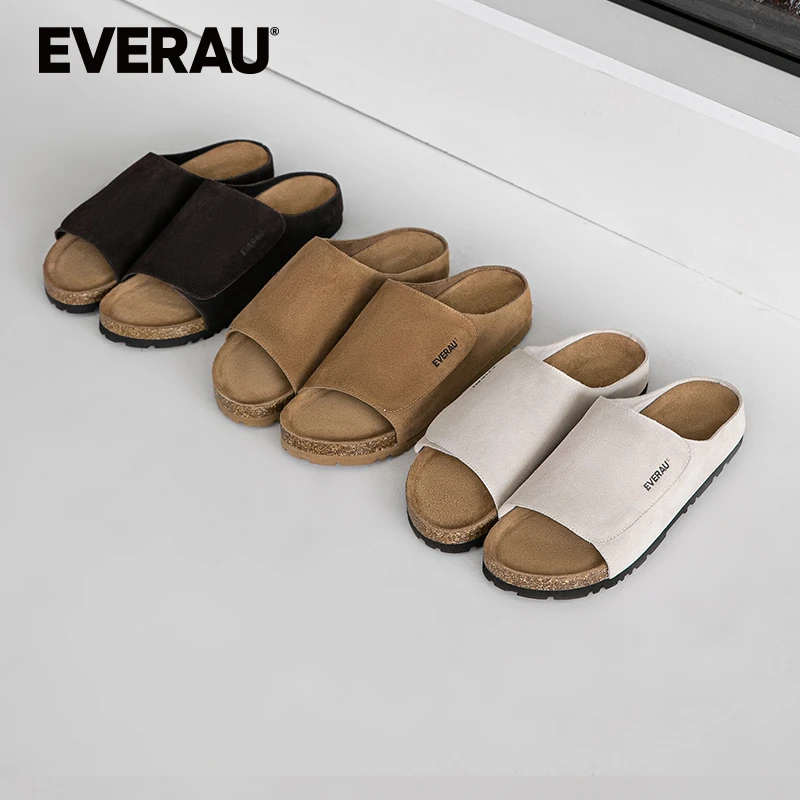EVERAU男士夏季复古厚底防滑舒适透气魔术贴凉拖鞋男鞋EA2051