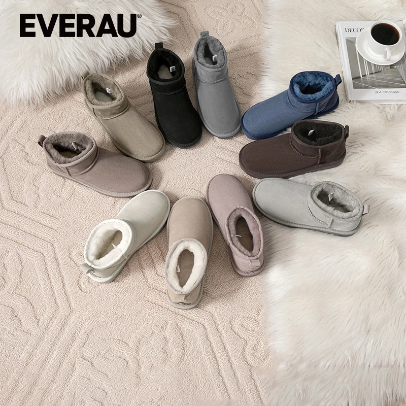 EVERAU澳羊皮毛一体雪地靴女防滑保暖舒适棉靴加绒EA3162
