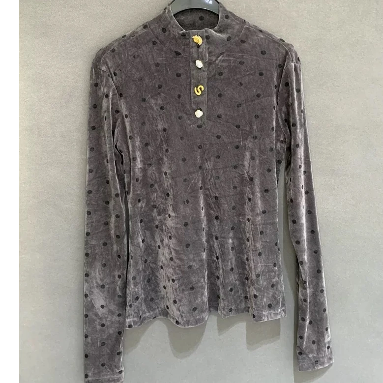 XIU+植物花卉烫染长袖T恤立领女士秋冬小衫百搭