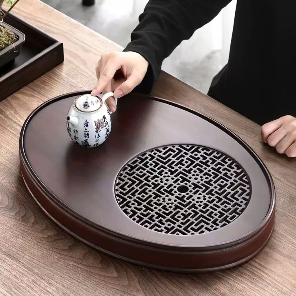 茶盘小型家用日式竹制干泡台圆形储水托盘简约功夫茶具茶台茶海