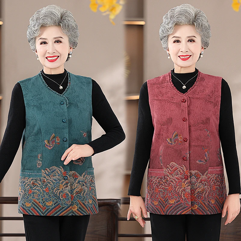 中老年人女款春秋马甲奶奶休闲装背心老人薄款坎肩妈妈外穿太太装