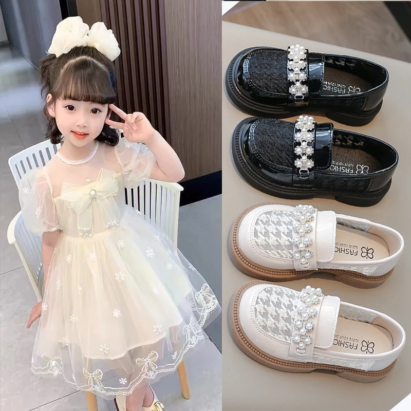 23-35女童皮鞋2024春夏新款小女孩透气公主网面乐福鞋软底时尚单