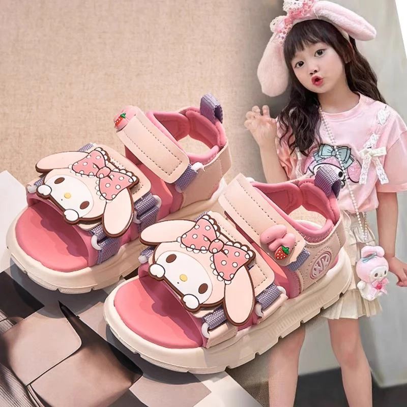 女童粉色凉鞋可爱休闲运动凉鞋2025夏新款库洛米儿童女孩沙滩软底