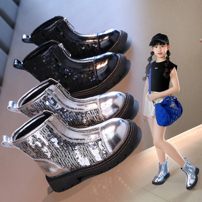 26-36女童鞋儿童马丁小短靴子2024秋冬新款公主洋气时尚表演皮靴