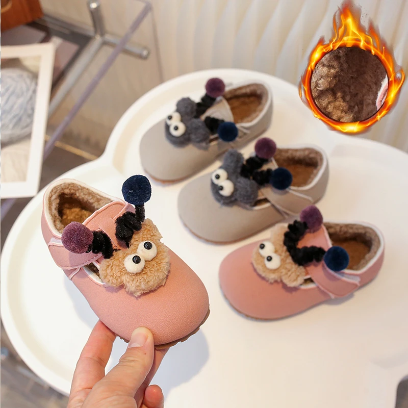 女童韩版可爱卡通加绒棉鞋2024冬季新款软底学步时尚勃肯鞋豆豆鞋