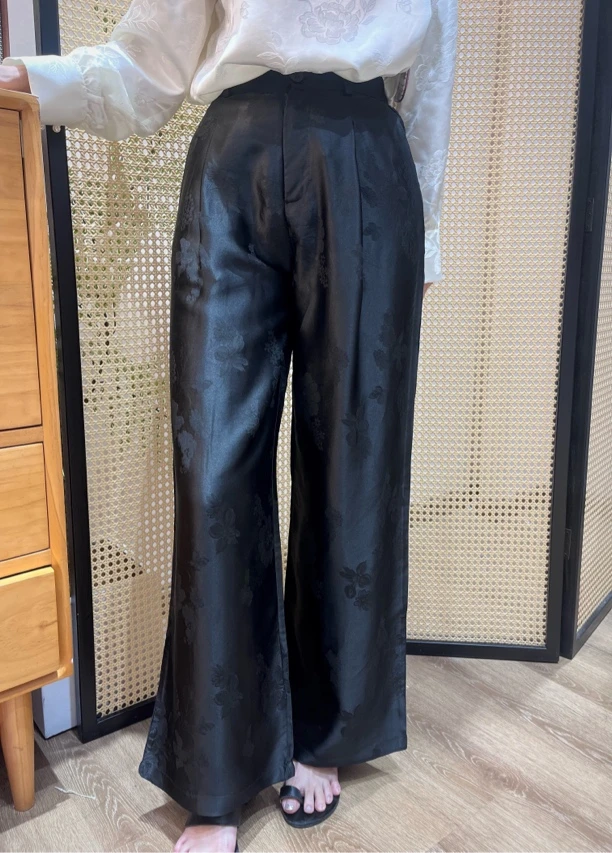 【秋棠】45姆米重缎秋冬满分桑蚕丝高级感阔腿裤大甩裤新中式直筒裤