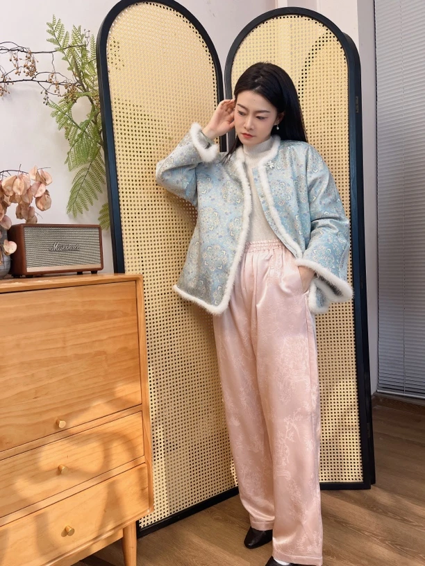 冬季婴儿绒桑蚕丝羊毛加绒加厚百搭直筒裤阔腿裤