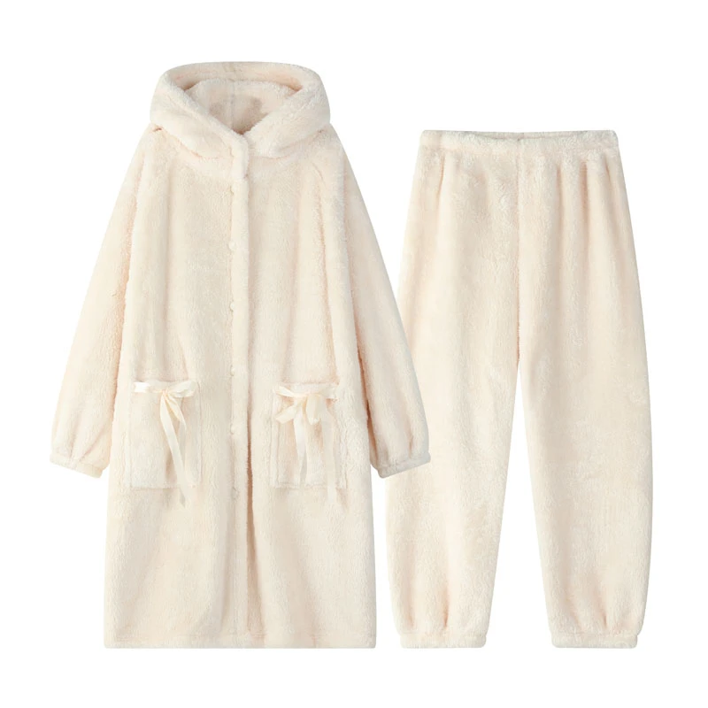 FIVE ZHU/五竹#WH005#小熊睡衣长款宽松保暖加厚休闲运动家居套装