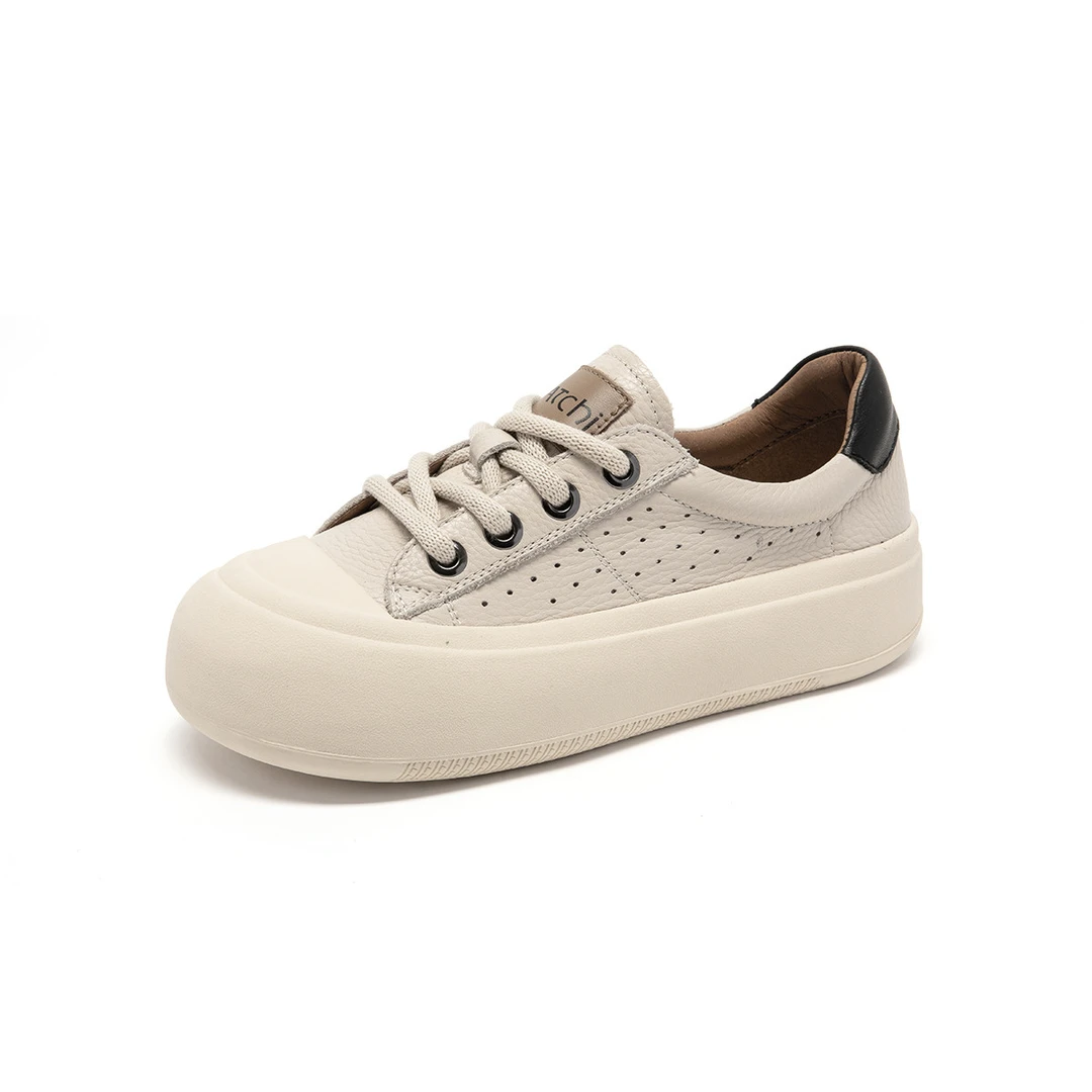 Satchi/沙驰牛皮镂空透气休闲鞋舒适夏天丑萌小白鞋百搭板鞋女鞋