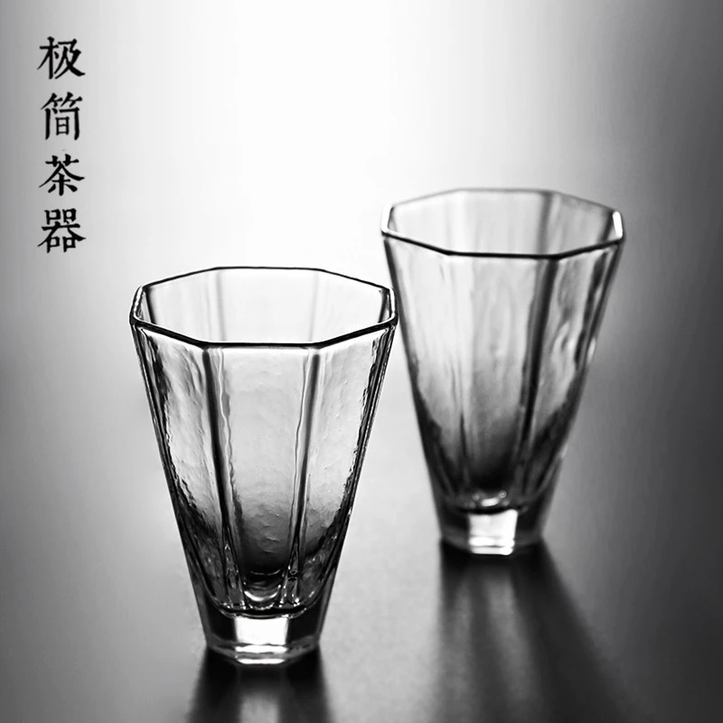 钻石耐热锤纹透明玻璃品茗杯家用加厚玻璃水杯日式小茶杯酒杯茶具