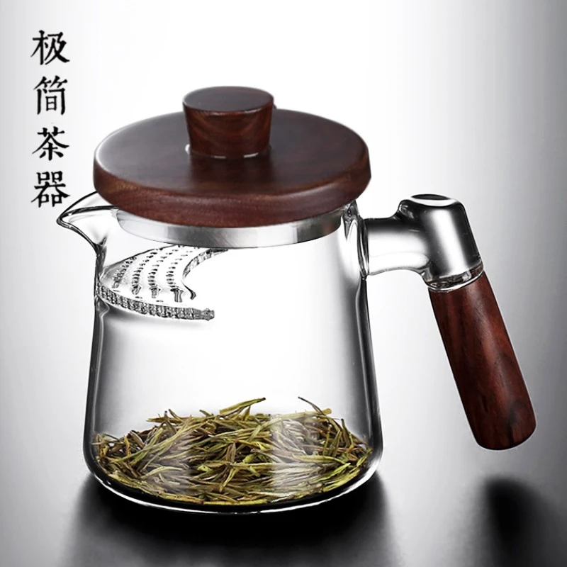 茶漏一体茶水分离侧把玻璃沏花茶壶冲泡家用单壶煮茶器耐高温大号