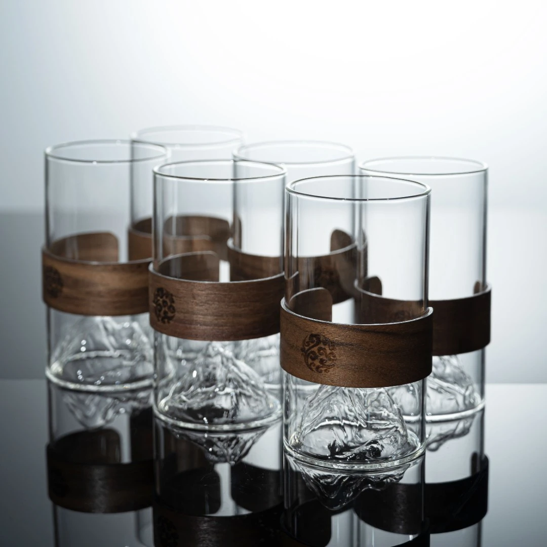 观山玻璃杯子家用客厅木圈不烫手喝水杯套装防爆耐高温待客水具壶
