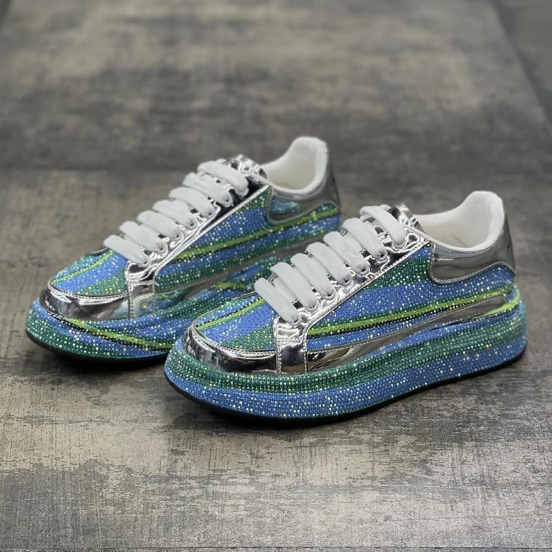 潮鞋新款渐变烫钻男鞋潮牌松糕底个性老爹鞋男透气增高休闲鞋轻奢