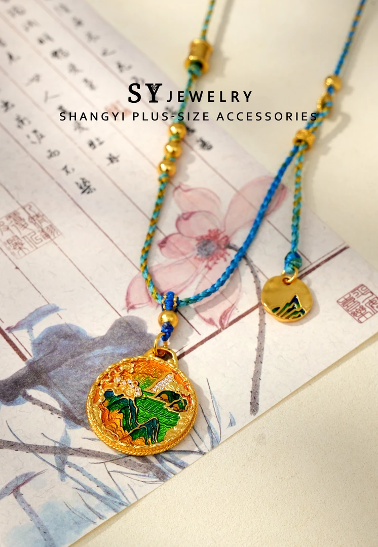 非金属布艺项链 A-434胖妹妹大码饰品时尚新中式国潮千里江山项链