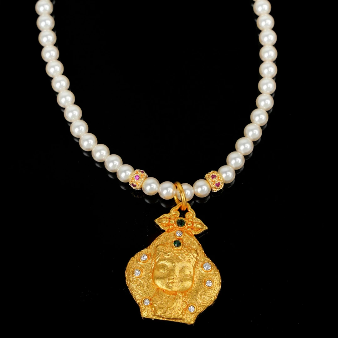 合金仿珍珠项链 A-387胖妹妹大码饰品精致微镶度母宝宝佛项链