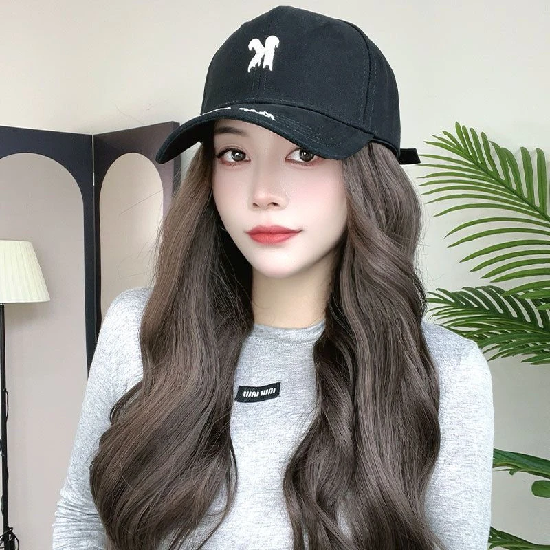 帽子假发一体女氛围长卷发新款K标棒球帽假发时尚发型百搭假发帽
