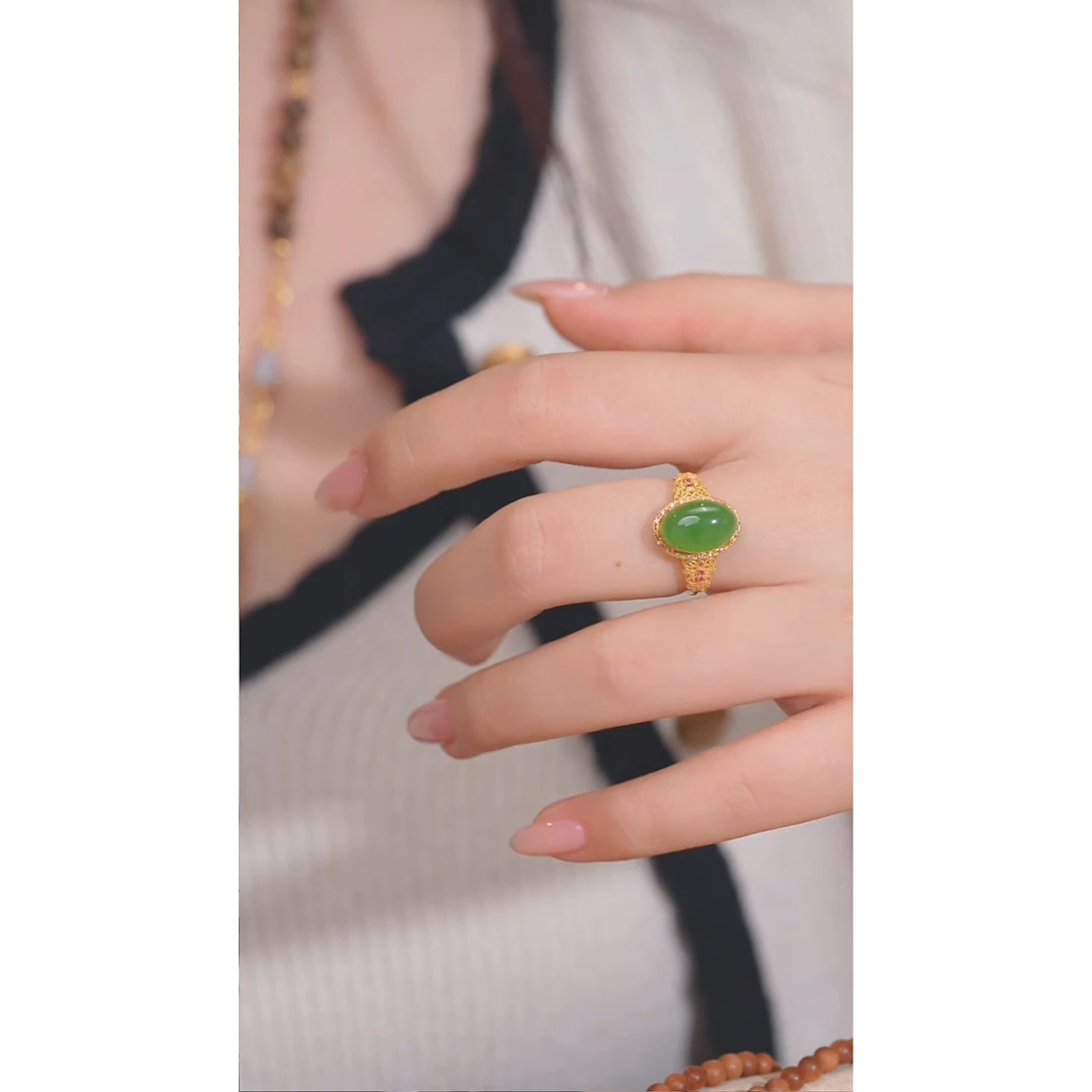 和田玉戒指18K金镶嵌@@G1393