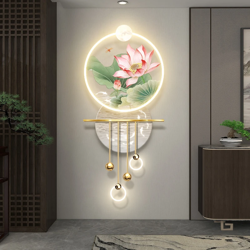 《一团和气 》-玄关过道走廊客厅荷花轻奢新中式立体壁灯画艺术挂画