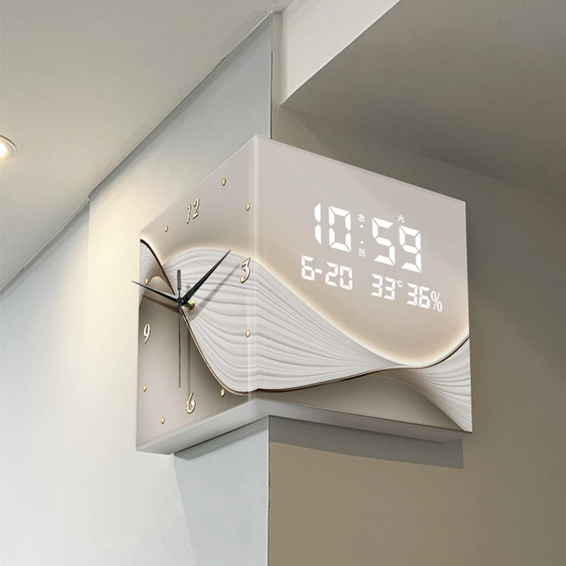 转角电子时钟-餐厅客厅转角发光时钟挂画现代简约时装饰画