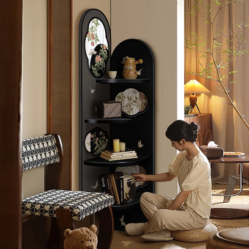 镜花缘 中古风转角装饰柜画墙角落地镜子转角柜摆件客厅置物架