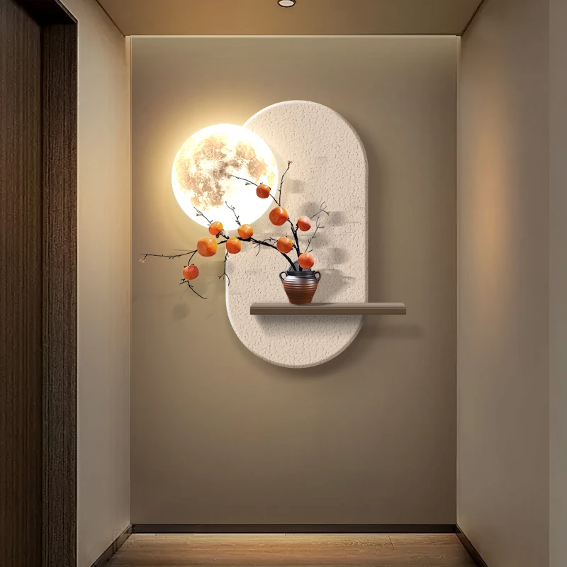 《柿柿胜意》- LED立体玄关发光装饰画现代简约仿真植物砂岩挂画