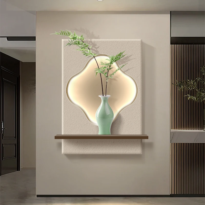 《福寿天成》- LED立体砂岩玄关氛围灯画简约侘寂风仿真绿植装饰画