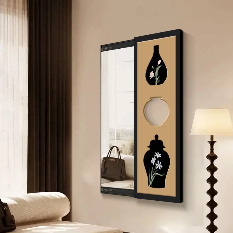 《古韵瓶语》中古风推拉镜子入户玄关隐藏式穿衣镜壁画全身镜装饰画