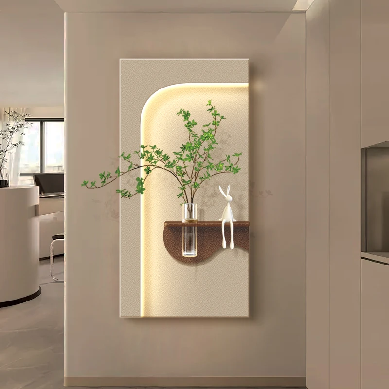 《光影绿意系列12》-侘寂风玄关装饰画壁灯水培绿植砂岩入户led挂画
