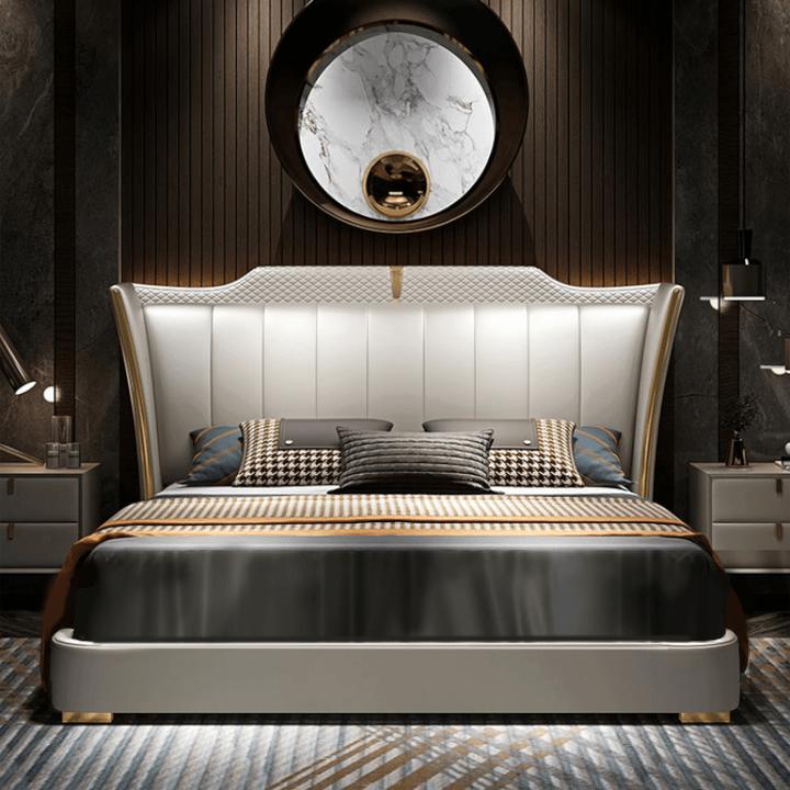现代轻奢纳帕皮床奢华主卧双人床1.8米北欧网红婚床