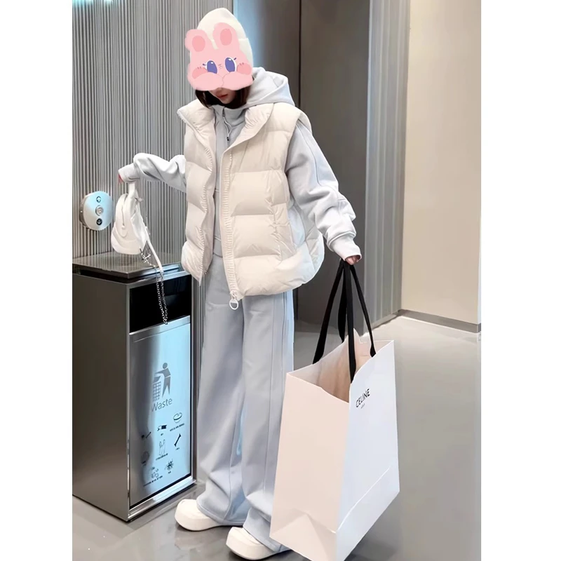 韩版时尚休闲百搭棉服马甲女秋冬新款设计感叠穿外搭无袖棉袄外套