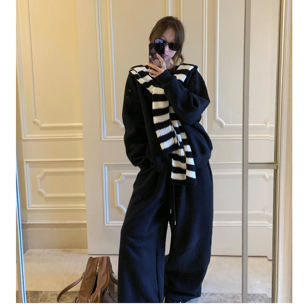 小个子慵懒松弛感黑色卫衣运动休闲套装女秋冬2024新款秋季两件套